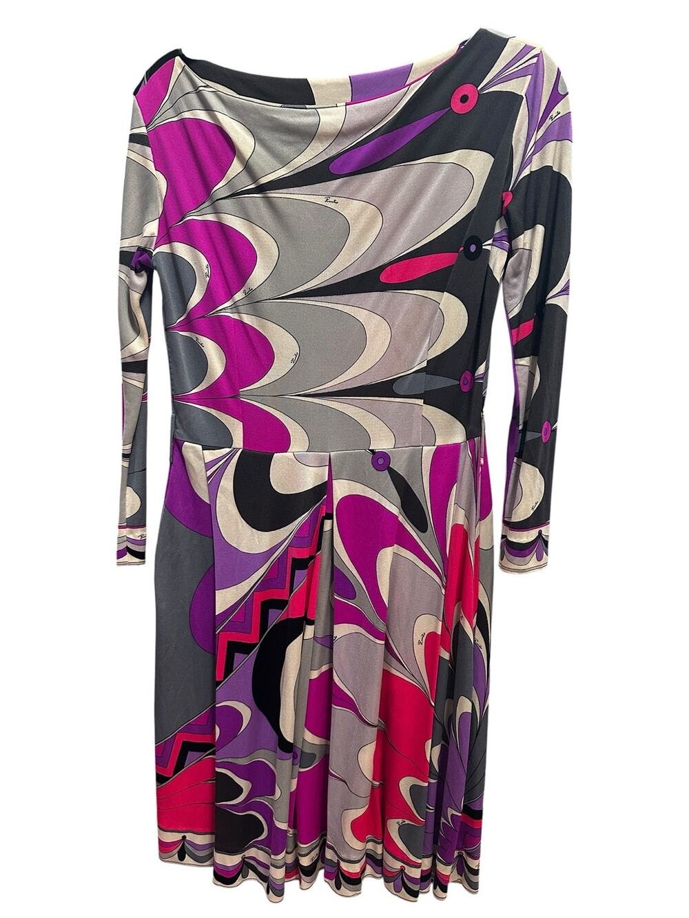 Vintage 60s Emilio Pucci Silk Jersey Dress Psychedelic Mod Long Sleeve Boat Neck